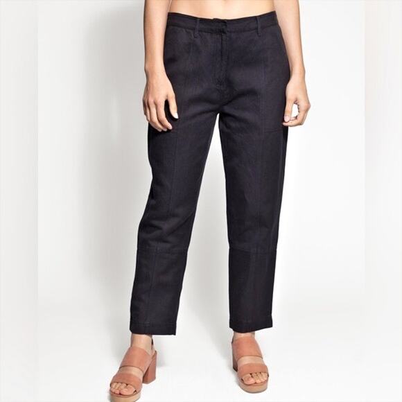 APIECE APART Palma Chill Crop Pant in Black Soft Twill Cotton-Linen Blend Size 4 - Picture 1 of 10